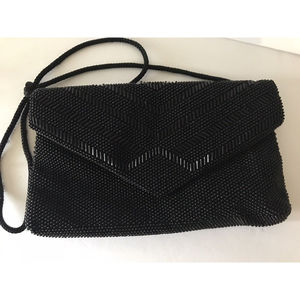 Vintage Black Beaded Holiday Fair Purse 9 1/2” X 5 1/2” Snap Closure